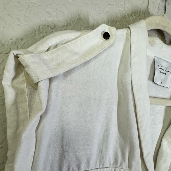 L'ACADEMIE Top Medium Safari Crop Revolve Button Front Shoulder Epaulettes Linen - Picture 8 of 14